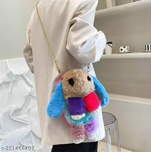 Multicolor rabbit faux fur crossbody bag for women, soft and stylish, adjustable strap, perfect everyday use, elegant touch to outfit