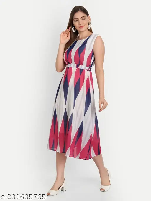 Ikkat printed A-line kurti in pure georgette, sleeveless design, digital print, exclusive Indian craftsmanship