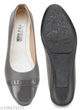 Grey synthetic ballerinas, closed-back design for women's dancewear, made in India (IND sizing: 4, 5, 6, 7, 8)