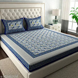 Jaipuri cotton double bed fine print sheets, 160 thread count, 2 pillow covers - elegant and comfortable for your home