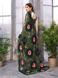 A pack of two daily wear georgette sarees, featuring a solid color and floral patterned design on fabric for South Asian traditional attire. Includes matching blouses