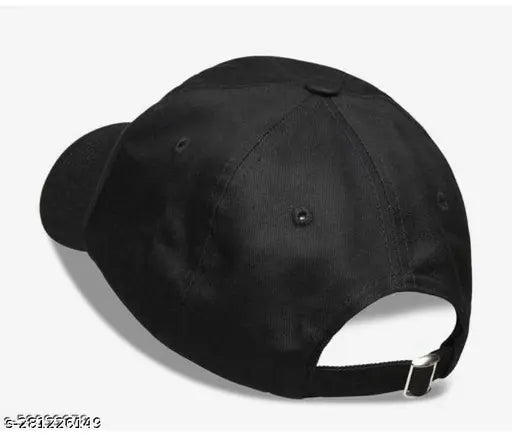 Black cap with adjustable strap, visor front and embroidered branding