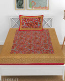 Floral print cotton single bedsheet with pillowcover, vibrant indian floral design for fitted beds