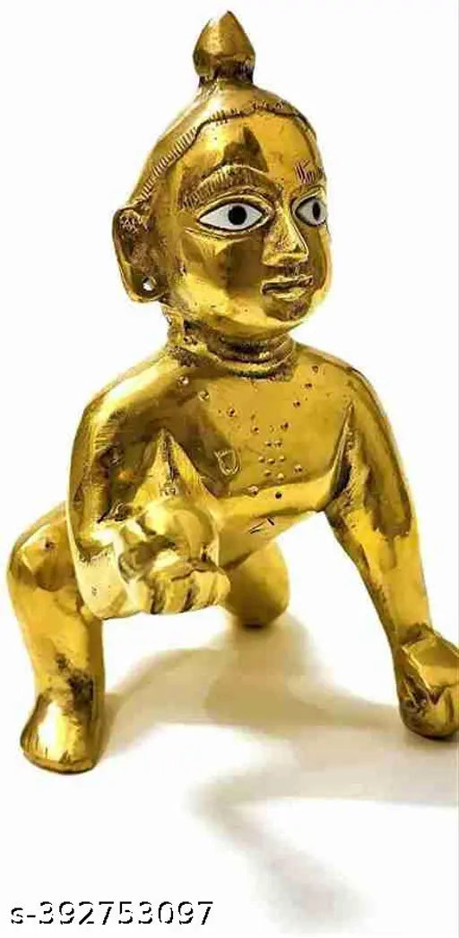 Brass Krishna idol set, Laddu Gopal (2 nos.), traditional Janmashtami decor for home temple
