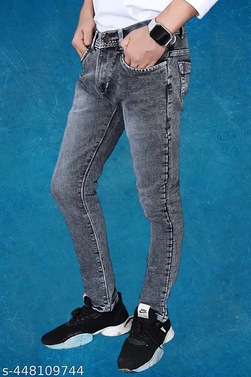 Grey denim jeans men's slim fit