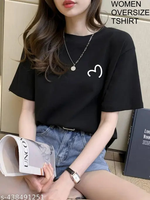 Cotton, black half sleeve trendy oversized womens T-shirt