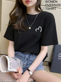 Cotton, black half sleeve trendy oversized womens T-shirt