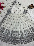 Georgette floral embroidery V-neck kurti set, party & casual wear, long sleeves, S-XXXL sizes