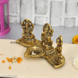 Gold-plated metal Laxmi Ganesh Saraswati decorative showpiece (105 cm), Hindu god idol for Vastu, home, temple, office, gifting, and symbolizing luck and happiness