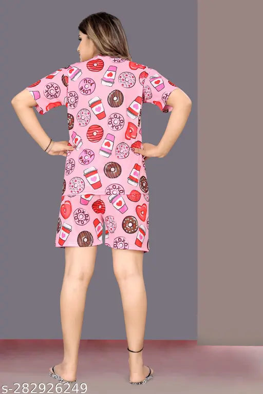 Printed polycotton nightsuit combo for women, pack of 2 - Indian-made, available in S, M, L, XL, XXL sizes