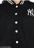 Trendy black bomber jacket with NY print, zip closure
