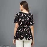 Indian-made crepe print tunics, three-quarter sleeves for women's regular sizes