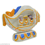 Multicolor ceramic Jagannath idol with Shankh design, ideal for home puja, car dashboard, or office decorative showpiece - 12.5 cm (Indian-made)