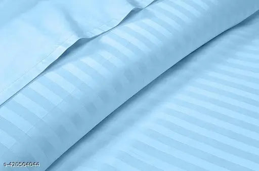 260 TC Pure Cotton Double bed Stripes Bedsheet King size 100*108 inches flat sheets with 2 pillow covers (Light Blue)