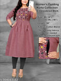 Maternity feeding cotton anarkali embroidered kurta with concealed nursing zips, three-quarter sleeves, India-made, maternity clothing accessory