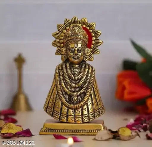 Handmade metal Lord Khatu Shyam Ji Murti statue for home and pooja, oxide finish, 10cm x 10cm x 10cm, India origin
