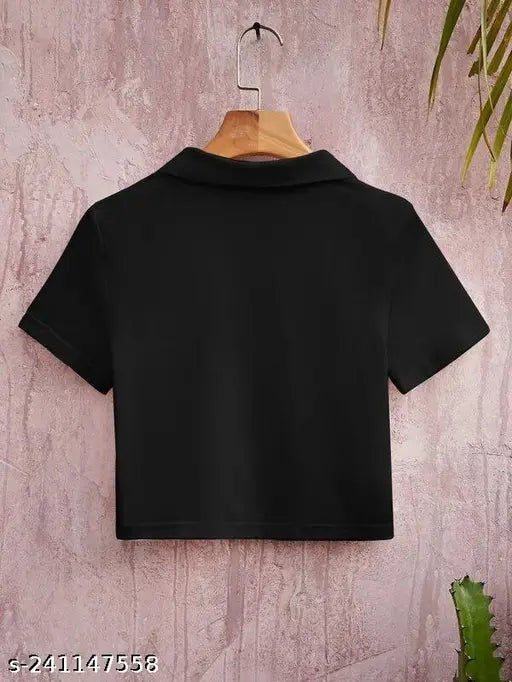 Cotton solid collar zip T-shirt, short sleeves, XS to XXXXL sizes available