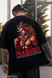 Men's black cotton blend Protector of Universe printed T-shirt, short sleeves, oversized fit