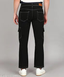 Black mens cargo pants with side pockets, elastic waistband