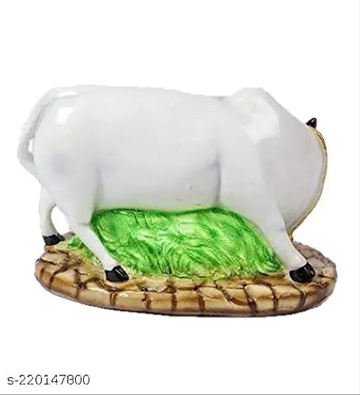 Ceramic cow idol home decor white marble 4 inches