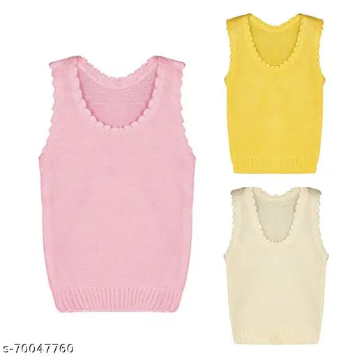 Multicolor knit wool sleeveless infant-kids sweater vest combo, vibrant colors for kids fashion