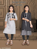 Solid cotton three-quarter sleeve kurti for children, India-made new Kotan style in various sizes from 6-17 years