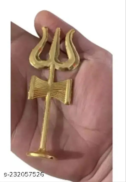 Brass Gold 11cm Trishul for Pooja decorative showpiece - symbolizing Shiva's trinity, India origin