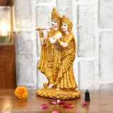 Radha Krishna ji Jugal Jodi Poly Resin Marble Crush home mandir idol, golden finish for Indian temple decor