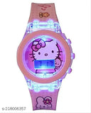 A Hello Kitty disco glowing watch with purple straps and a neon green face