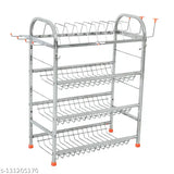 Stainless steel 4-shelf wall mount kitchen utensils rack, with plate and cutlery stand, modular kitchen storage rack, kitchen organizer
