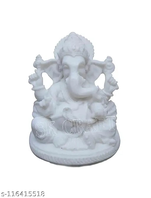 White marble small Lord Ganesha idol for spiritual puja and home decor