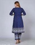 Rayon Anarkali Kurti with Palazzos, Jaipuri block-printed, 3/4 sleeves, India origin