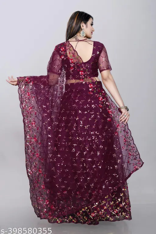 Ethnic net lehenga with sequin work, free size (44m waist, 44m length), Indian wedding wear