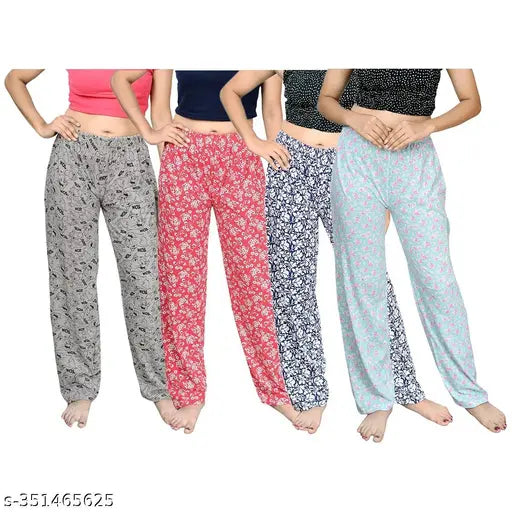 Printed cotton women's pajamas in combo pack of 4, featuring different patterns and colors