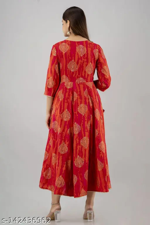 Orange and pink embroidered anarkali kurta