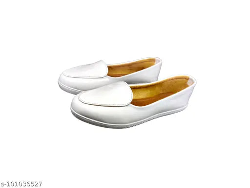 White synthetic ballerina flats for women and girls, perfect for school, college, or parties