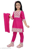 Embroidered Rayon Girls Kurta Set with Dupatta, straight dhoti pants and three-quarter sleeves, Indian clothing for girls aged 0-2 months to 10 years