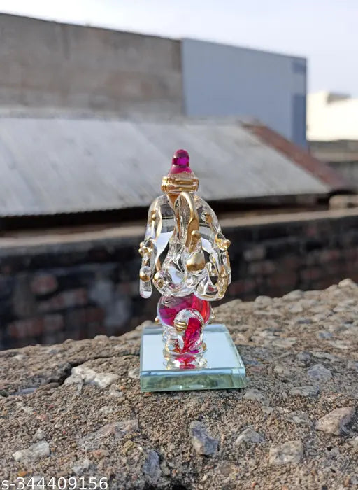 Handcrafted crystal glass Ganesh statue, Indian decorative figure with high light definition