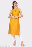 Pure cotton yellow colorblocked kurti for women, sleeveless design. Single sizes available: S, XL, L, M, XXL. Made in India