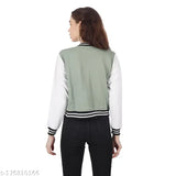 Black colorblocked polyester full-sleeve varsity jacket, Korean style for women & girls