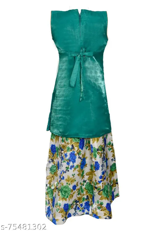 Silk blend ethnic Lehenga Choli set with net dupatta, floral stitch & embellishments - Modern kids party wear