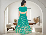 Embroidered jute silk and cotton silken Lehenga Choli with net dupatta set for kids, trending fashion in vibrant Indian colors
