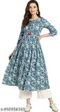Cotton Cambric print net kurta set with rayon palazzos, three-quarter sleeves - Indian ethnic wear (single size: XS-XXL)
