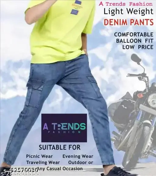 Trendy solid denim cargo jogger pant for men, summer session style, bottom wear from India