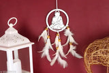 White Buddha dream catcher emblem, handcrafted car hanging wall decor for positive vibes (20x8cm), made in India by artisans at BS AMOR