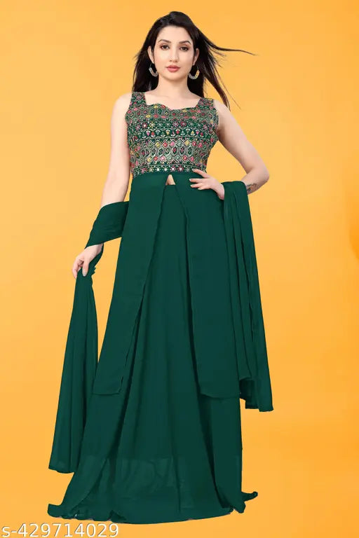 Green embellished anarkali designer set with choli and dupatta