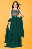 Green embellished anarkali designer set with choli and dupatta