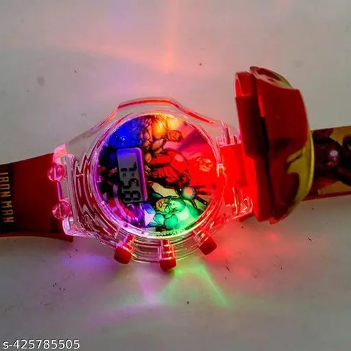 Multicolor Backlight Spiderman Kids' 3D Cartoon Character Digital Watch, red dial with asymmetrical display on synthetic strap