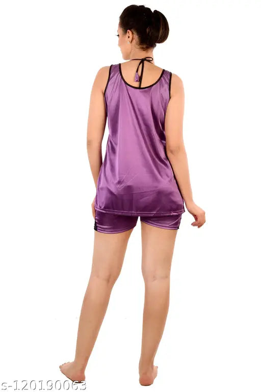 Purple satin women's top & shorts set, dream night brand - soft, smooth, comfortable, sensual nightwear for special occasions