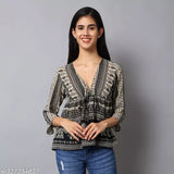 Black paisley print Georgette women's empire top, three-quarter sleeves by The Seamsters Crew